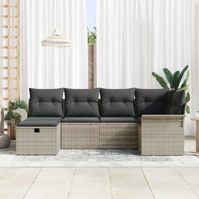 vidaXL Σετ Καναπέ Κήπου με μαξιλάρι 6 pcs Ανοιχτό γκρι Πολυ ράταν