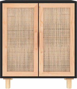 vidaXL Ντουλάπι Μαύρο 60 x 30 x 70 εκ. από Μασίφ Πεύκο &amp; Φυσικό Ρατάν