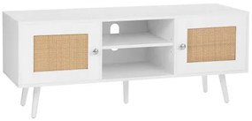 VEVOR Rattan TV Stand, Boho TV Cabinet for 55 inch TV, Mid Century Modern TV Stand, Rattan TV Console with Adjustable Shelfs for  Living Room, Media Room, White