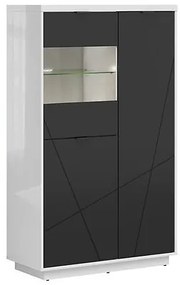 Βιτρίνα Boston CE103, Γυαλιστερό λευκό, Μαύρο ματ, Με πόρτες, 157x94x43cm
