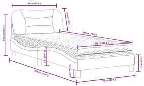 Κρεβάτι με Στρώμα Σκούρο Γκρι 90x190 εκ. Υφασμάτινο - Γκρι