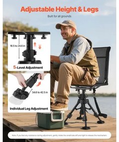 VEVOR Hunting Chair 360° Swivel Silent Folding Blind Chair with Adjustable Legs