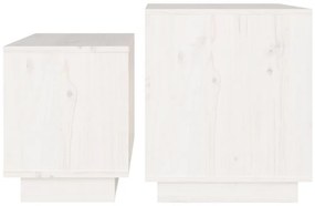 Τραπεζάκια Ζιγκόν 2 τεμ. Λευκά από Μασίφ Ξύλο Πεύκου - Λευκό