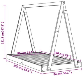 Πλαίσιο Παιδικού Κρεβατιού Μαύρο 80x160 εκ. Μασίφ Ξύλο Πεύκου - Μαύρο
