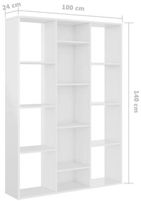 vidaXL Διαχωριστικό/Βιβλιοθήκη Γυαλ. Λευκό 100x24x140 εκ. Επεξ. Ξύλο