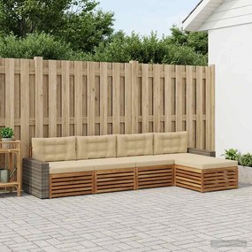 vidaXL Σειρά Καναπέ Εξωτερικού 5 pcs Φυσικό και Μπεζ Πολυεστέρας