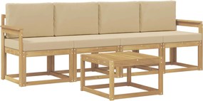 vidaXL Σειρά Καναπέ Εξωτερικού με μαξιλάρι 5 pcs Λευκό και Μπεζ