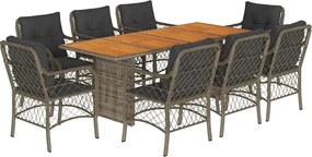 vidaXL Σετ Τραπεζαρίας Κήπου 9 τεμ. Γκρι Συνθ. Ρατάν με Μαξιλάρια