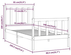 Πλαίσιο Κρεβατιού Λευκό 75x190 εκ. Μασίφ Ξύλο Small Single - Λευκό