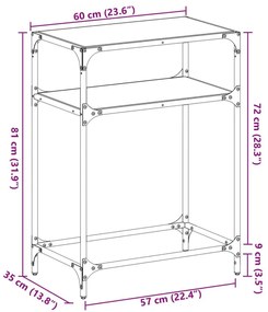 Τραπέζι Κονσόλα Επιφάνεια Μαύρο Γυαλί 60x35x81 εκ. Ατσάλι - Μαύρο