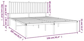 Πλαίσιο Κρεβατιού με Κεφαλάρι Μαύρο 150 x 200 εκ. Μεταλλικό - Μαύρο