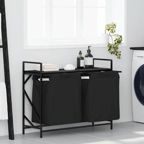 vidaXL Καλάθι Απλύτων με 2 Θέσεις και Ράφι, Μαύρο Δρυς