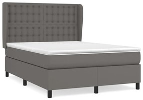 vidaXL Κρεβάτι Boxspring με Στρώμα Γκρι 140x200εκ. από Συνθετικό Δέρμα