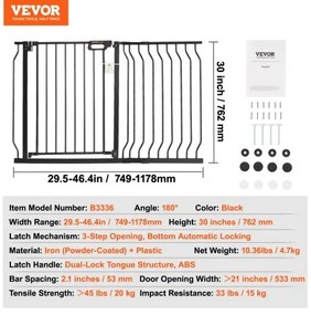 VEVOR Baby Gate, 29.5&quot;-48.4&quot; Extra Wide, 30&quot; High, Dog Gate for Stairs Doorways and House, Easy Step Walk Thru Auto Close Child Gate Pet Security Gate with Pressure Mount Kit and Wall Mount Kit, Black