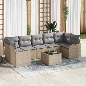 vidaXL Σετ Καναπέ Κήπου με μαξιλάρι 8 pcs Μπεζ, Γκρι 55 x 55 x 37 εκ