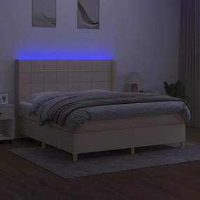 vidaXL Κρεβάτι Boxspring με Στρώμα &amp; LED Κρεμ 160x200 εκ. Υφασμάτινο