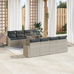 vidaXL Σετ Καναπέ Κήπου 9 τεμαχίων με Μαξιλάρια Ανοιχτό Γκρι Πολυ Ρατάν