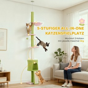 Cat Tree Cave αιώρα ρυθμιζόμενο ύψος ξύσιμο με υφασμάτινο κάλυμμα πράσινο