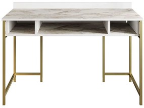 Γραφείο Tumata 541HDL1123 120x60x75cm Marble Effect White-Gold
