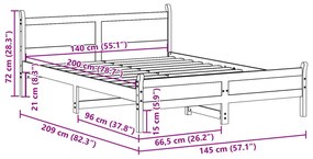 Σκελετός Κρεβατιού Χωρίς Στρώμα Καφέ 140x200 Μασίφ Ξύλο Πεύκου - Καφέ