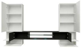 Σετ επίπλων Charlotte 102, Γυαλιστερό λευκό, Γυαλιστερό μαύρο, Ενιαίος, Με τραπέζι τηλεόρασης, 162x46cm, 120 kg | Epipla1.gr