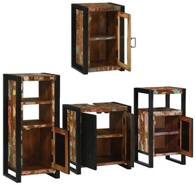vidaXL Σετ Επίπλων Μπάνιου 4 pcs Πολύχρωμο Στερεό ανακτημένο ξύλο