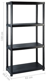 vidaXL Ραφιέρα Αποθήκευσης 4 Επιπέδων Μαύρη 244x30,5x130 εκ. Πλαστική