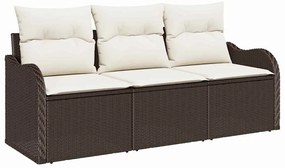 vidaXL Σετ Καναπέ Κήπου με μαξιλάρι 3 pcs Καφέ Πολυ ράταν
