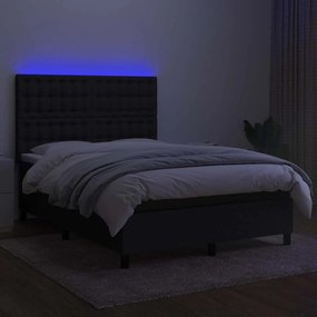 vidaXL Κρεβάτι Boxspring με Στρώμα &amp; LED Μαύρο 140x190 εκ. Υφασμάτινο