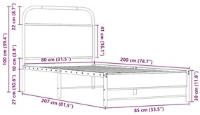 Πλαίσιο Κρεβατιού Χωρ. Στρώμα Sonoma Δρυς 80x200εκ Επεξ. Ξύλο - Καφέ