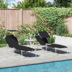 vidaXL Ξαπλώστρα 2-πρόσωπο 2 pcs Μαύρο 58 x 188 x 77 εκ. ύφασμα
