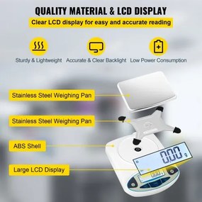 VEVOR Analytical Balance, 5000g x 0,01g Accuracy Lab Scale, High Precision Electronic Analytical Balance, 13 Units Conversion, Counting Function, LCD Display, for Lab University Jewelry (5000g, 0,01g)