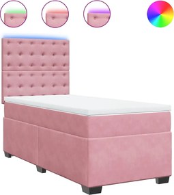 vidaXL Κρεβάτι Boxspring με Στρώμα Ροζ 80 x 200 εκ. Βελούδινο