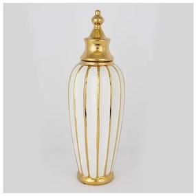 Βάζο Με Καπάκι Κεραμικό Λευκό &amp; Χρυσό 15x45.5cm 752-20083 Estheti-752-20083-Λευκό-Χρυσό 752-20083