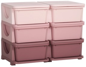 HOMCOM Κουτί αποθήκευσης για παιδιά, κουτί αποθήκευσης παιδικό, 3 συρτάρια, ροζ