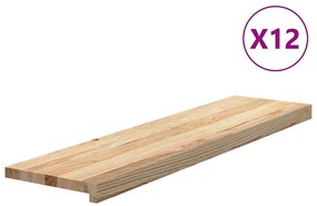 vidaXL Πατάκια Σκάλας 12 τεμ. από Ακατέργαστο Μασίφ Ξύλο Δρυός