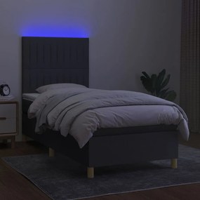 vidaXL Κρεβάτι Boxspring με Στρώμα &amp; LED Σκ.Γκρι 90x200 εκ. Υφασμάτινο