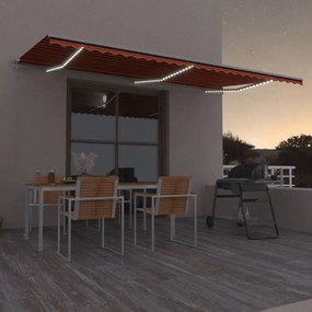 vidaXL Τέντα Αυτόματη με LED&amp;Αισθητ. Ανέμου Πορτοκαλί/Καφέ 600x300 εκ.