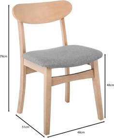 DOM Καρέκλα Τραπεζαρίας Απόχρωση Oak, Ύφασμα Γκρι   2τμχ