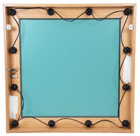 GloboStar® MAKEUP MIRROR-80x80-1 Μοντέρνος Καθρέπτης Μακιγιάζ με Πλαίσιο Φυσικού Ξύλου με Διακόπτη On/Off 12 x E27 AC220-240V - Μ80 x Π7 x Υ80cm - Μπεζ Δρυς