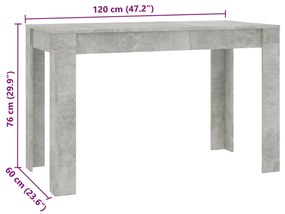 vidaXL Τραπεζαρία Γκρι του Σκυροδέματος 120x60x76 εκ. από Επεξ. Ξύλο