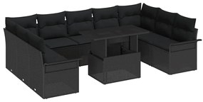 vidaXL Σετ Καναπέ Κήπου με μαξιλάρι 10 pcs Μαύρο Πολυ ράταν
