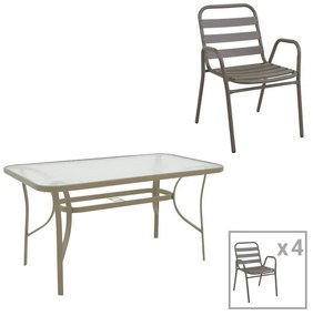 Σετ κήπου - Τραπεζαρία Sussie - Ensure 5 τεμ. μέταλλο - γυαλί σαμπανιζέ 140x80x70 εκ. 140x80x70 εκ.