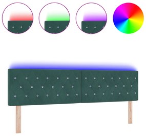 vidaXL LED Κεφαλάρι με Κρυστάλλινα Κουμπιά Σκούρο Πράσινο 90 εκ. Βελούδινο