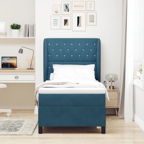 vidaXL Κρεβάτι με Στρώμα Dark Blue 90x190 cm Βελούδο