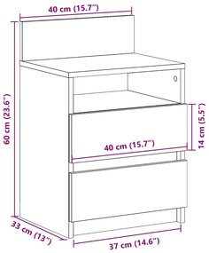 Κομοδίνα 2 τμχ με 2 συρτάρια καφέ δρυς 40x33x60 cm - Καφέ