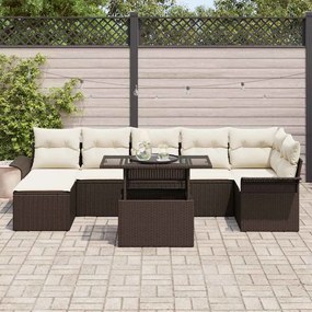 vidaXL Σετ Καναπέ Κήπου με μαξιλάρι 8 pcs Καφέ Πολυ ράταν