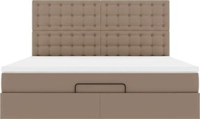 vidaXL Οθωμανικό κρεβάτι με στρώμα &amp; LEDs Cappucino Faux Leather