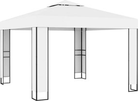 vidaXL Κιόσκι με Διπλή Οροφή και Φωτάκια LED Λευκό 3 x 3 μ.