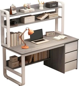 Γραφείο Soco pakoworld με ραφιέρα-MDF γκρι-λευκό 120x50x144εκ